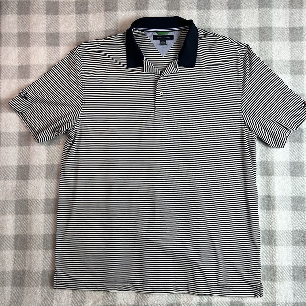 Men's Tommy Hilfiger navy white collared polo shirt size 2XL